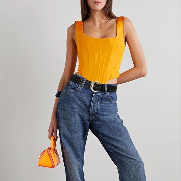 Women's Leather Waist Wide Belts Fashion Thick Hollow Black With Gold Buckle - Picture 6 of 6